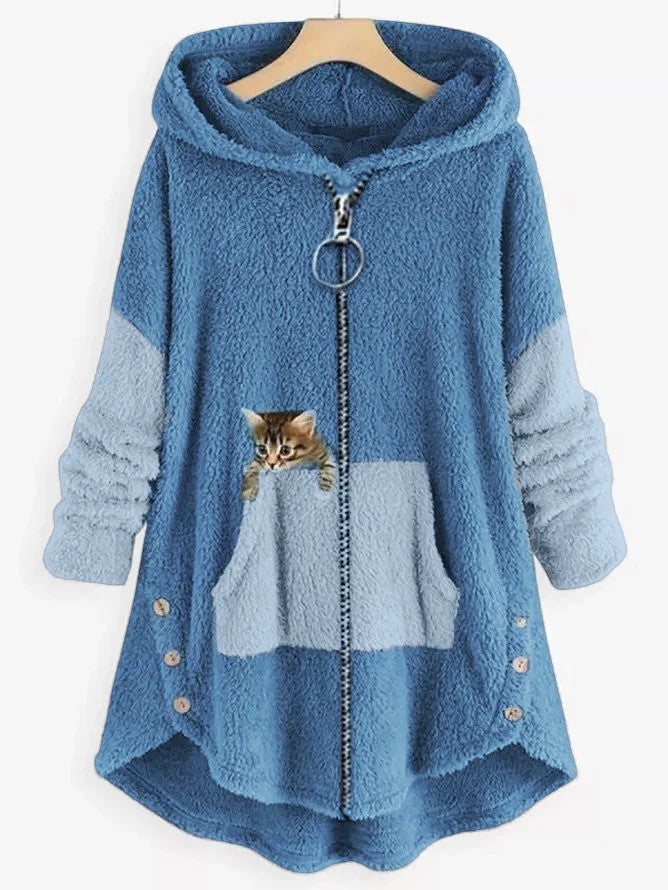 Women's Long Winter Knitted Hoodie | Zip Up