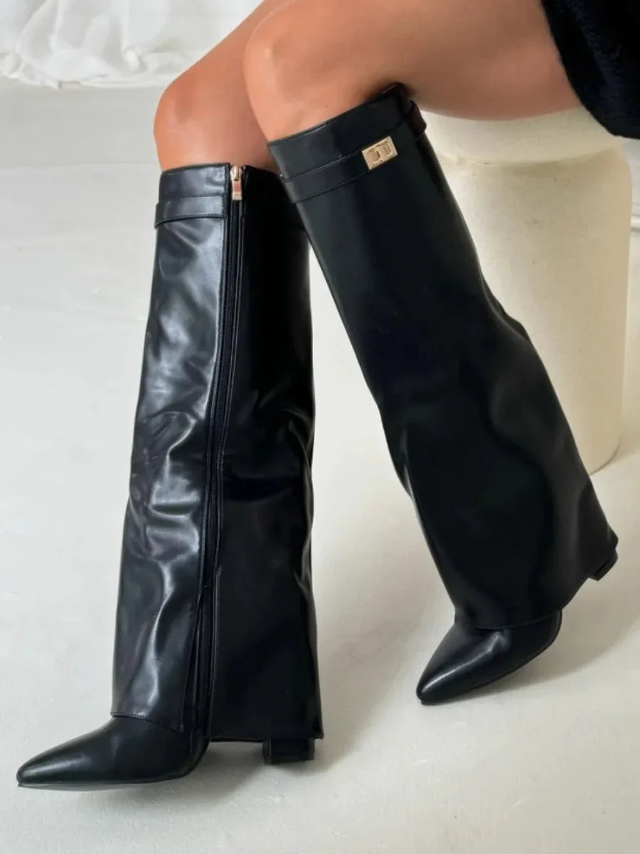 Women's Fold Over Knee High Boots | Pointed Toe