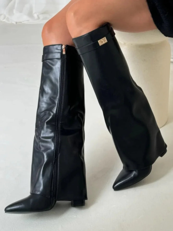 Women's Fold Over Knee High Boots | Pointed Toe