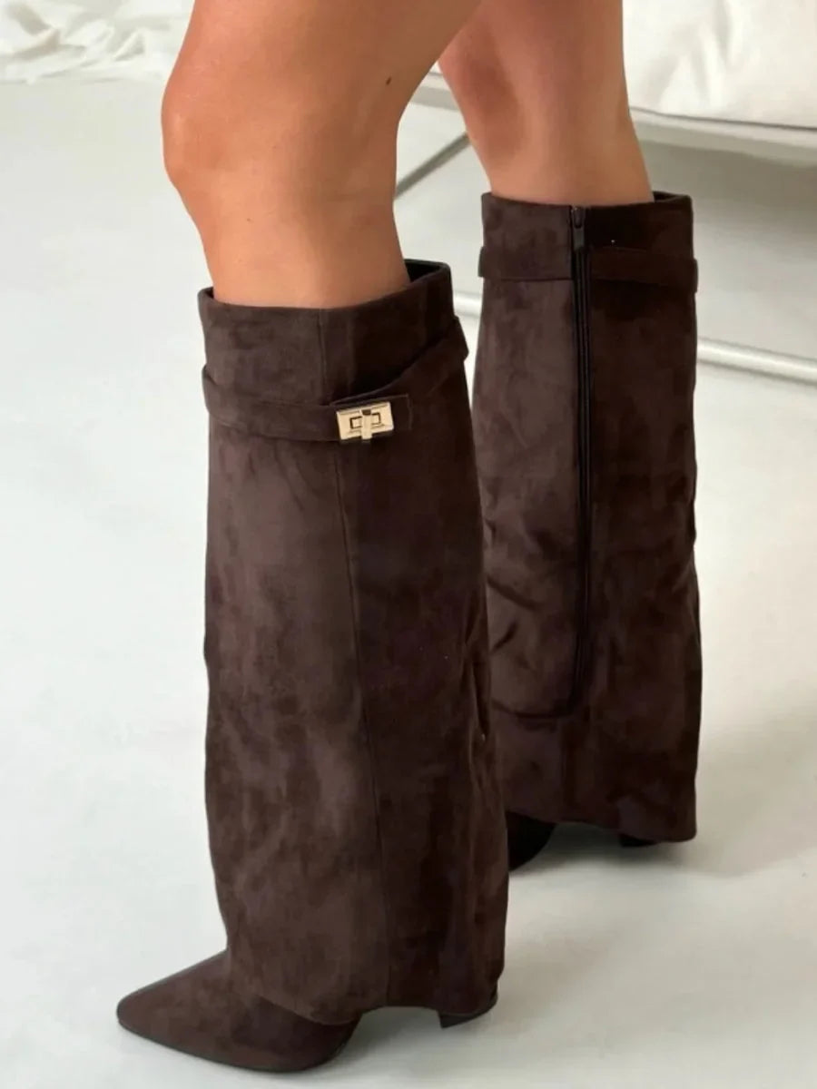 Women's Fold Over Knee High Boots | Pointed Toe