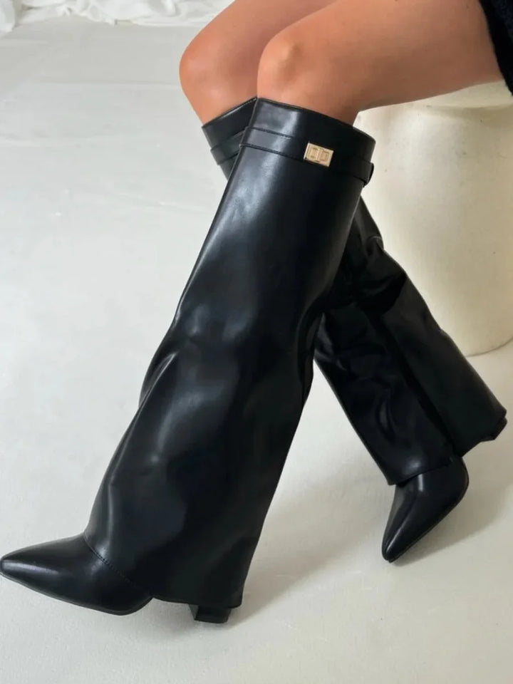Women's Fold Over Knee High Boots | Pointed Toe