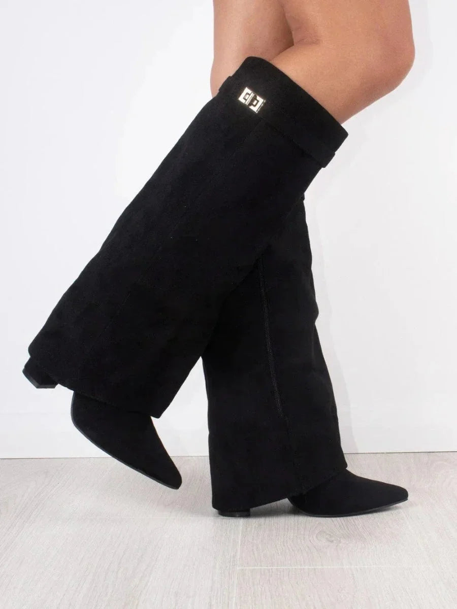 Women's Fold Over Knee High Boots | Pointed Toe