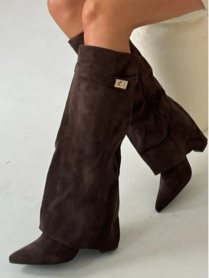 Women's Fold Over Knee High Boots | Pointed Toe