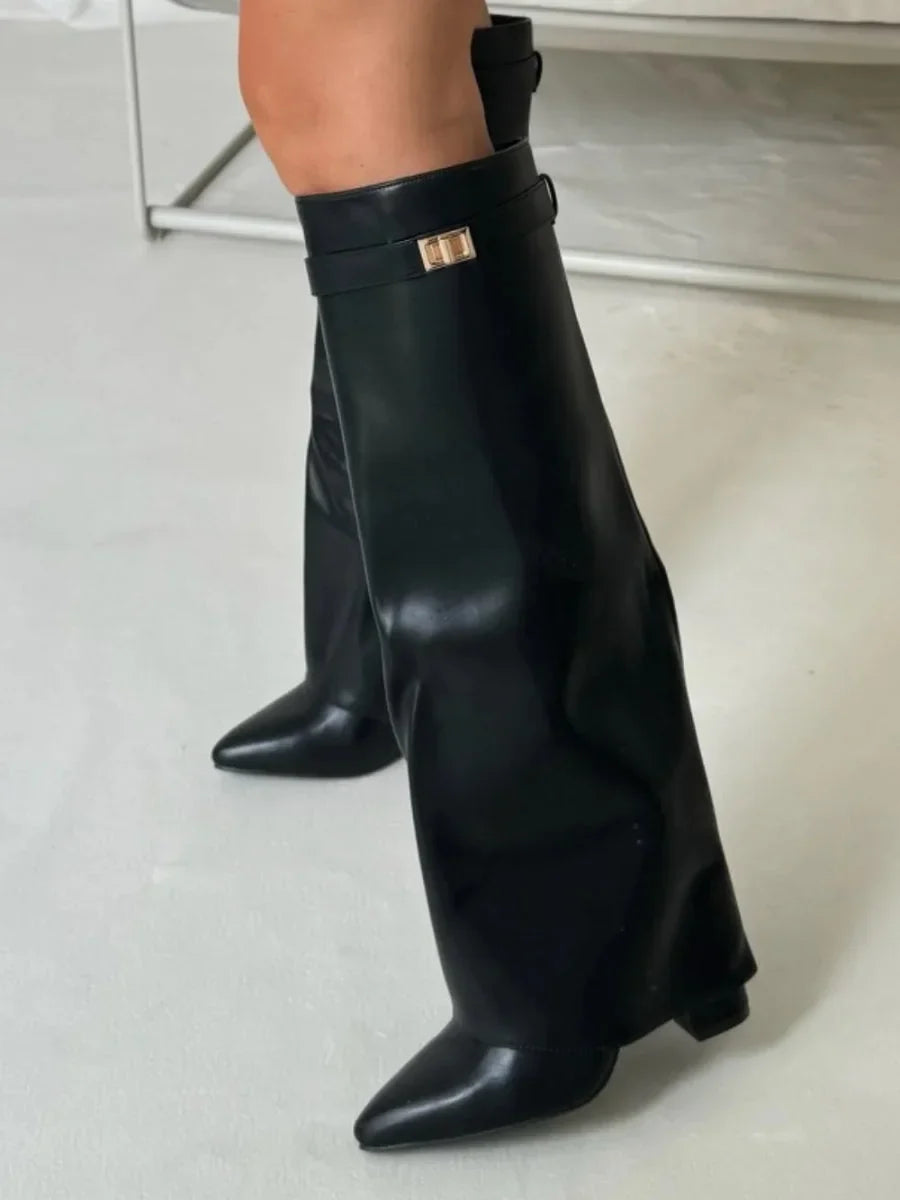 Women's Fold Over Knee High Boots | Pointed Toe