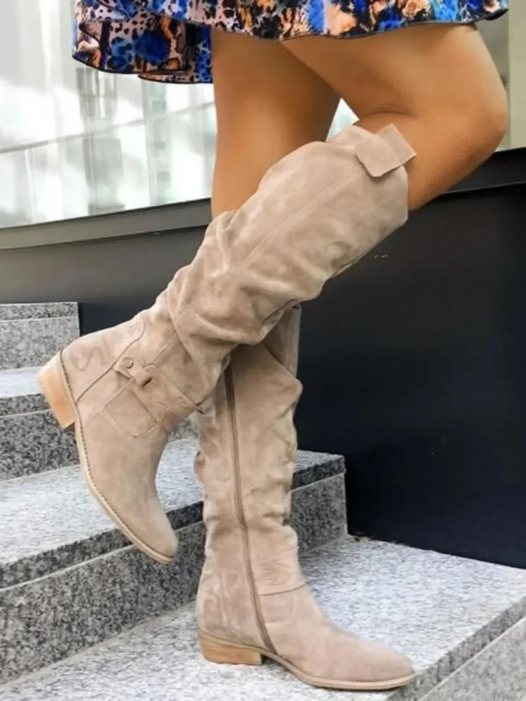 Women's Low Heel Knee High Boots | Zip