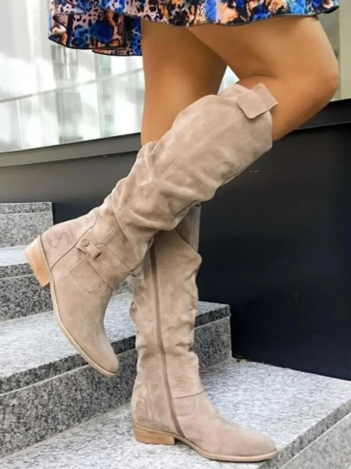 Women's Low Heel Knee High Boots | Zip