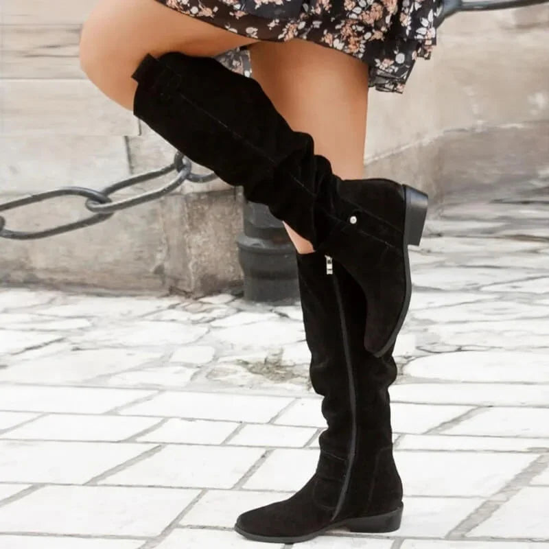 Women's Low Heel Knee High Boots | Zip