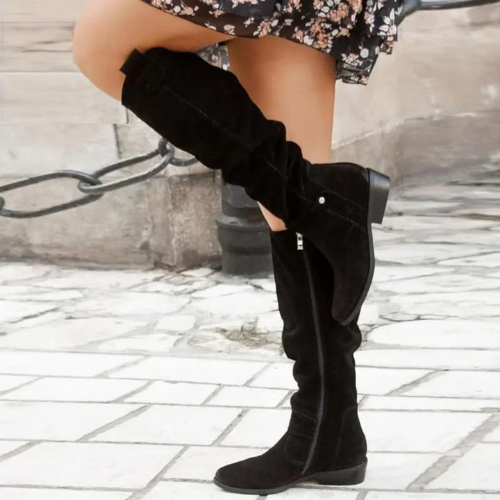 Women's Low Heel Knee High Boots | Zip