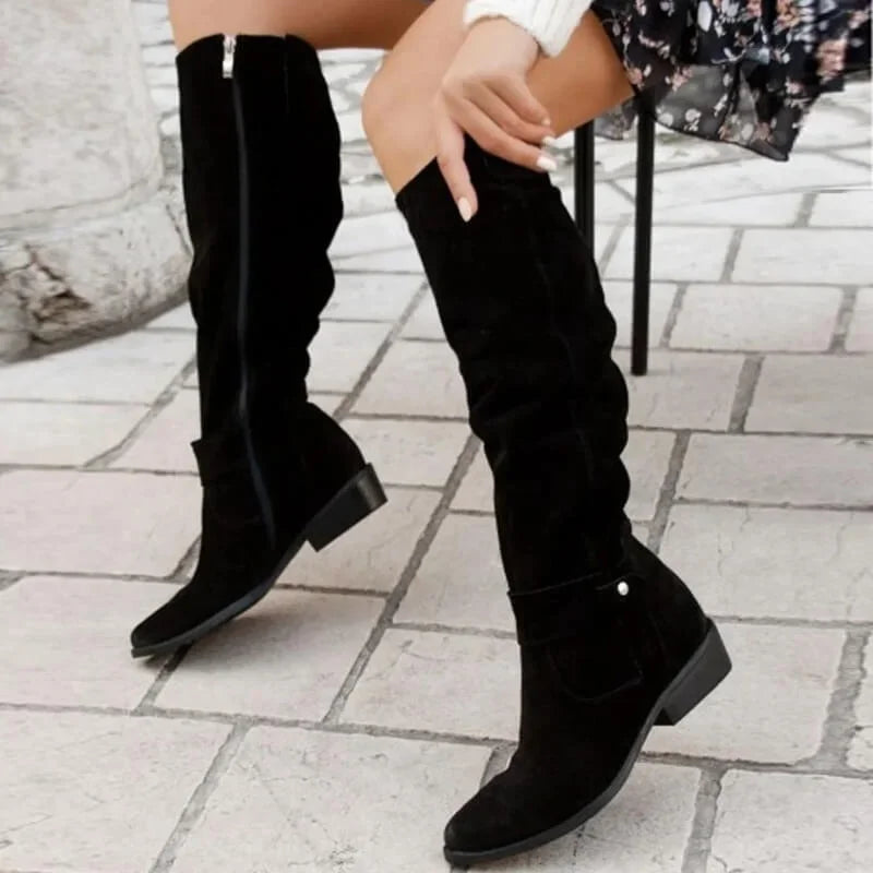 Women's Low Heel Knee High Boots | Zip