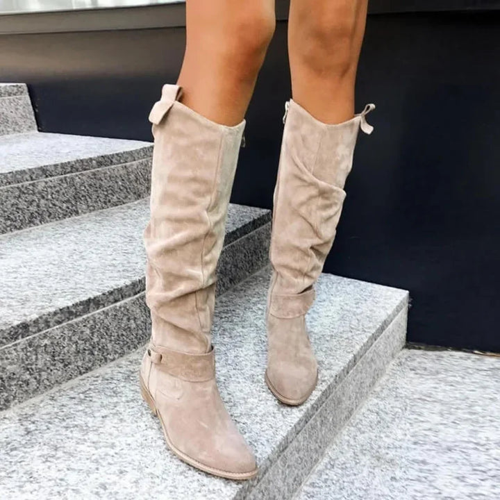 Women's Low Heel Knee High Boots | Zip