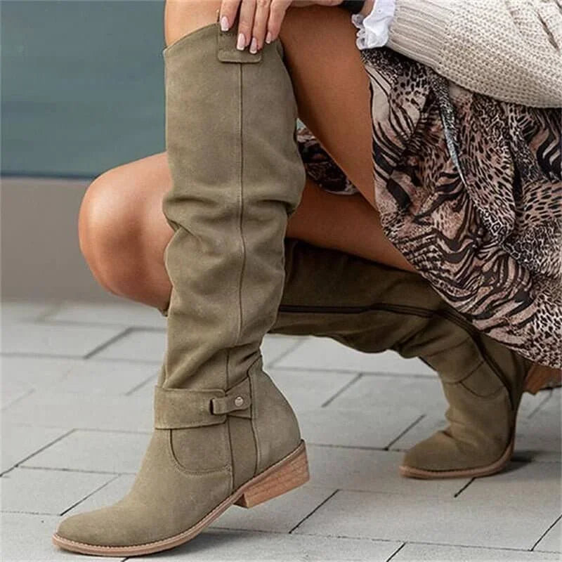 Women's Low Heel Knee High Boots | Zip