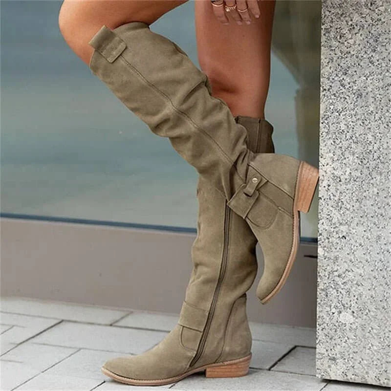 Women's Low Heel Knee High Boots | Zip