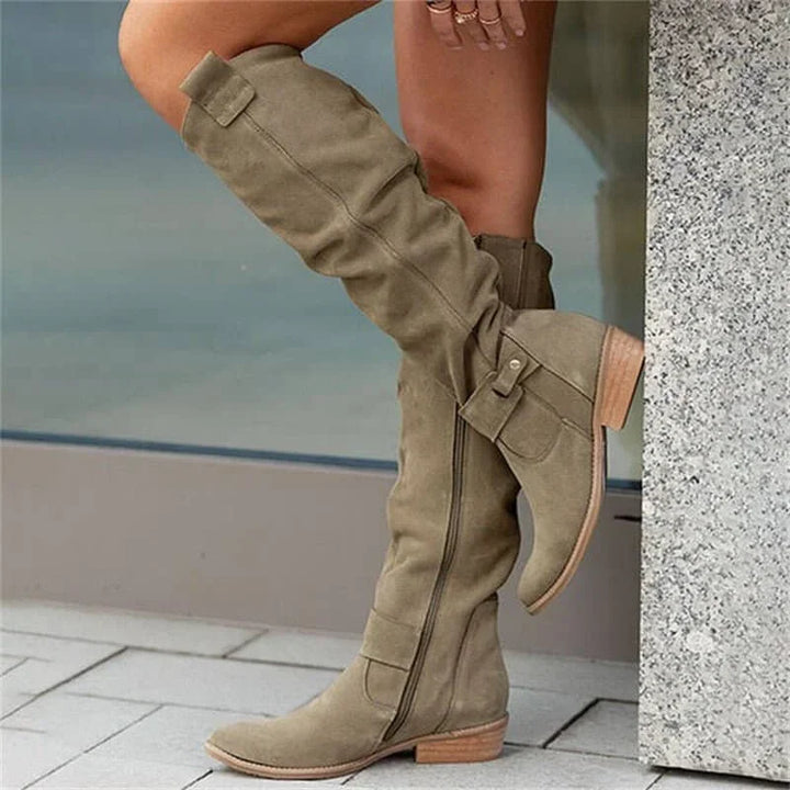 Women's Low Heel Knee High Boots | Zip