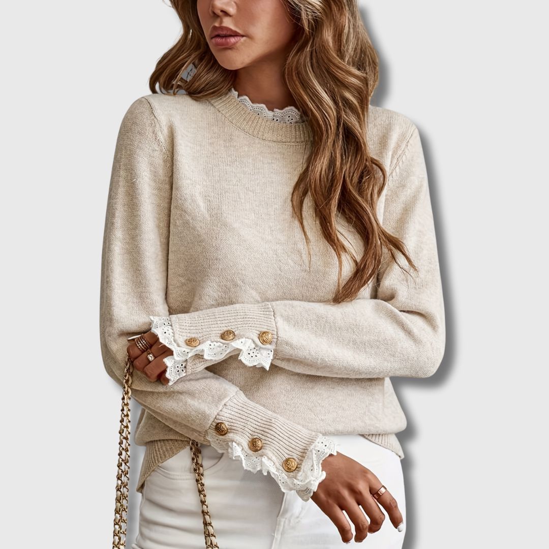 Women's Frill Trim Knit Jumper | Contrast Cuff