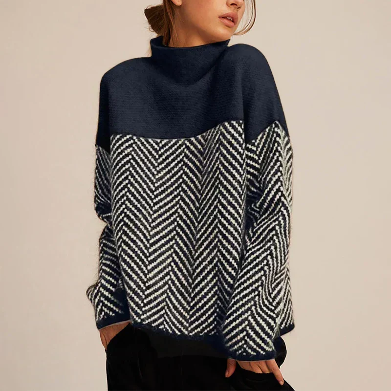 Women's Herringbone Print Turtleneck Jumper | Winter