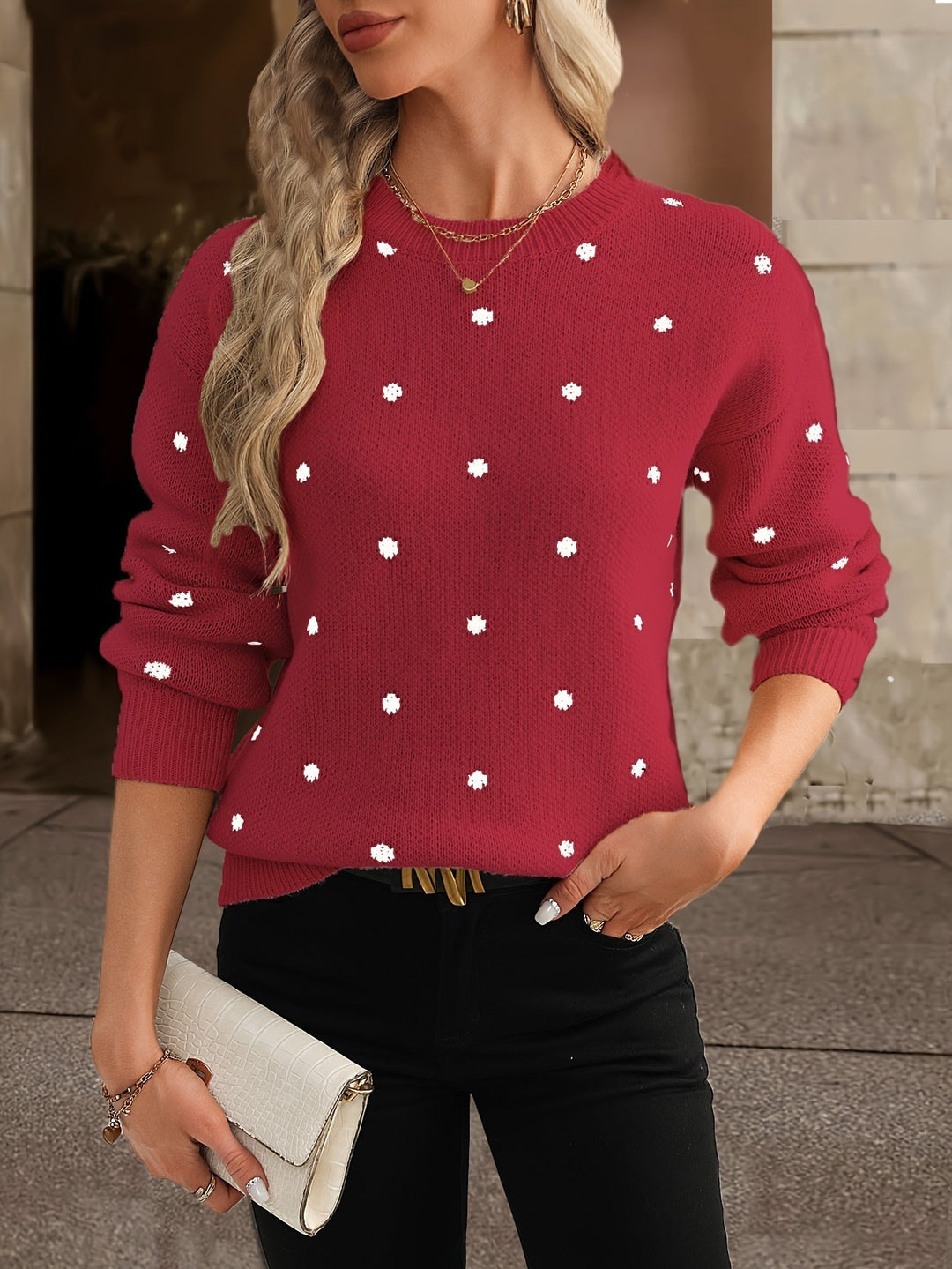 Women's Polka Dot Crew Neck Knitted Jumper | Winter