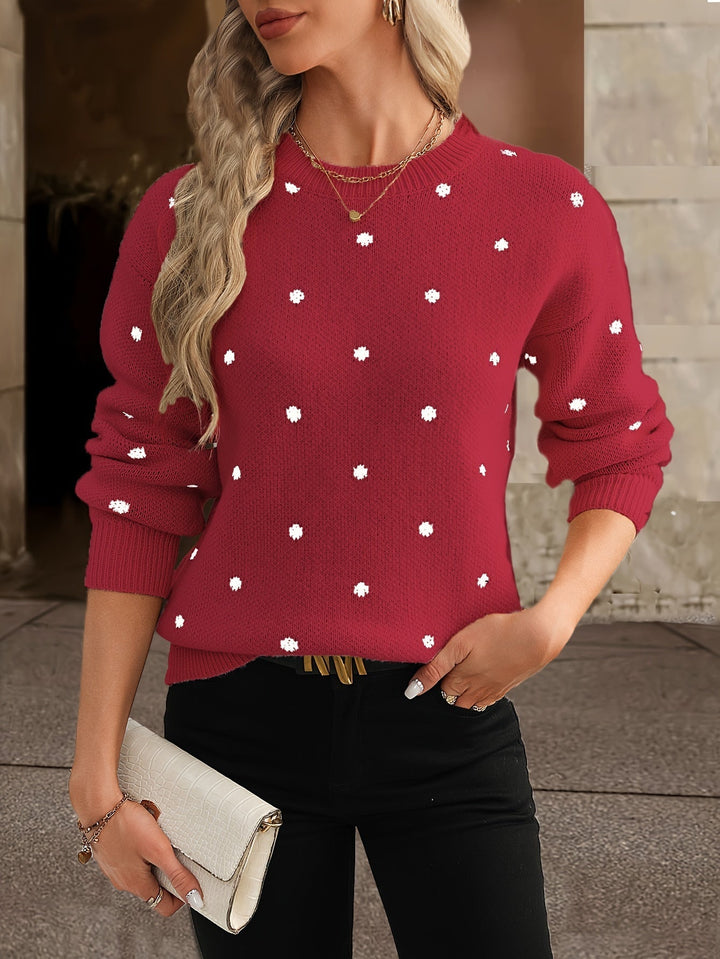 Women's Polka Dot Crew Neck Knitted Jumper | Winter