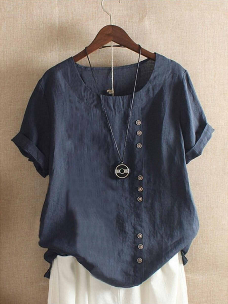 Women's Casual Loose-Fit Short Sleeve Blouse | Side Buttons