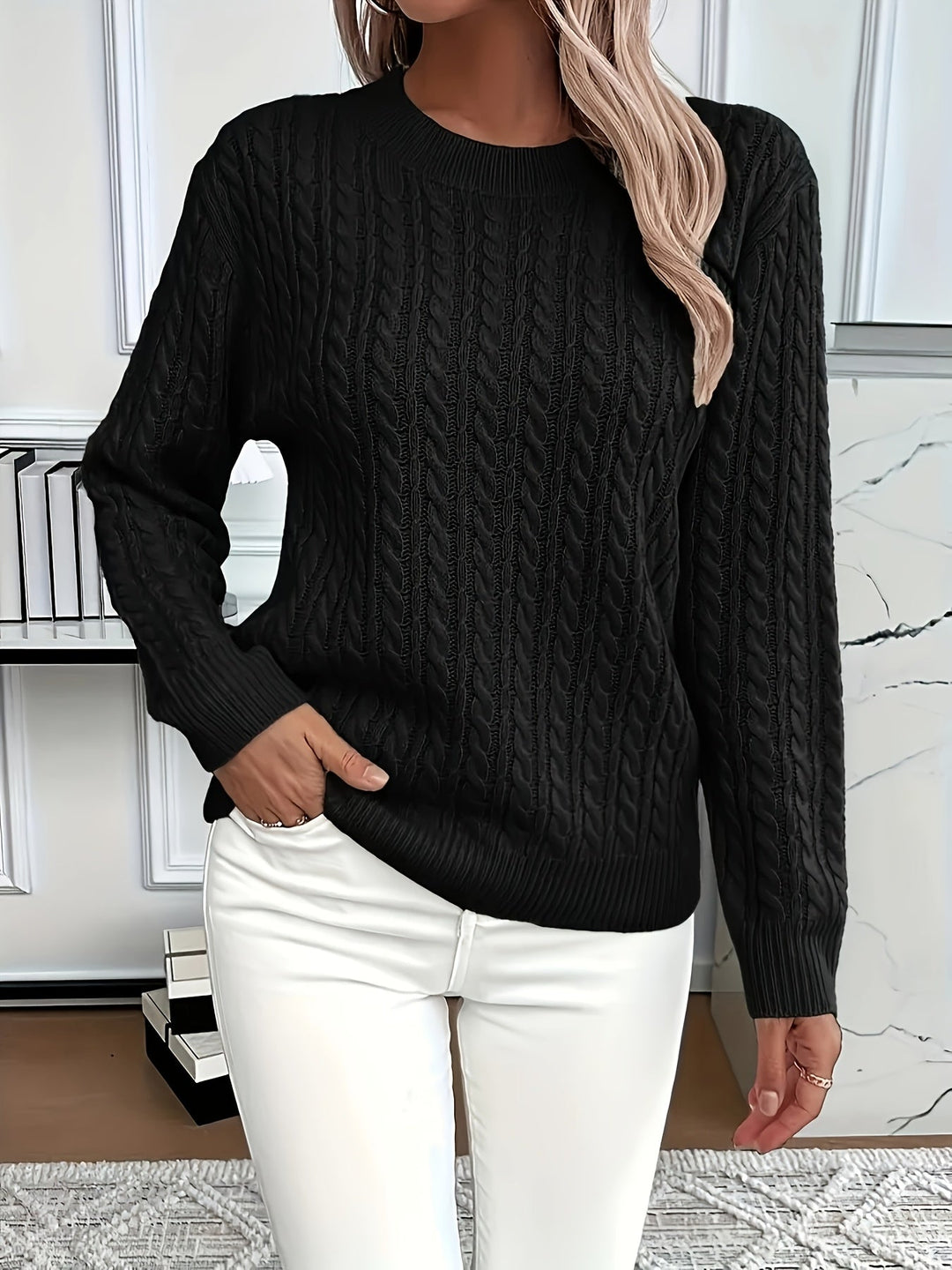 Women's Rib Winter Knitted Jumper | Crew Neck
