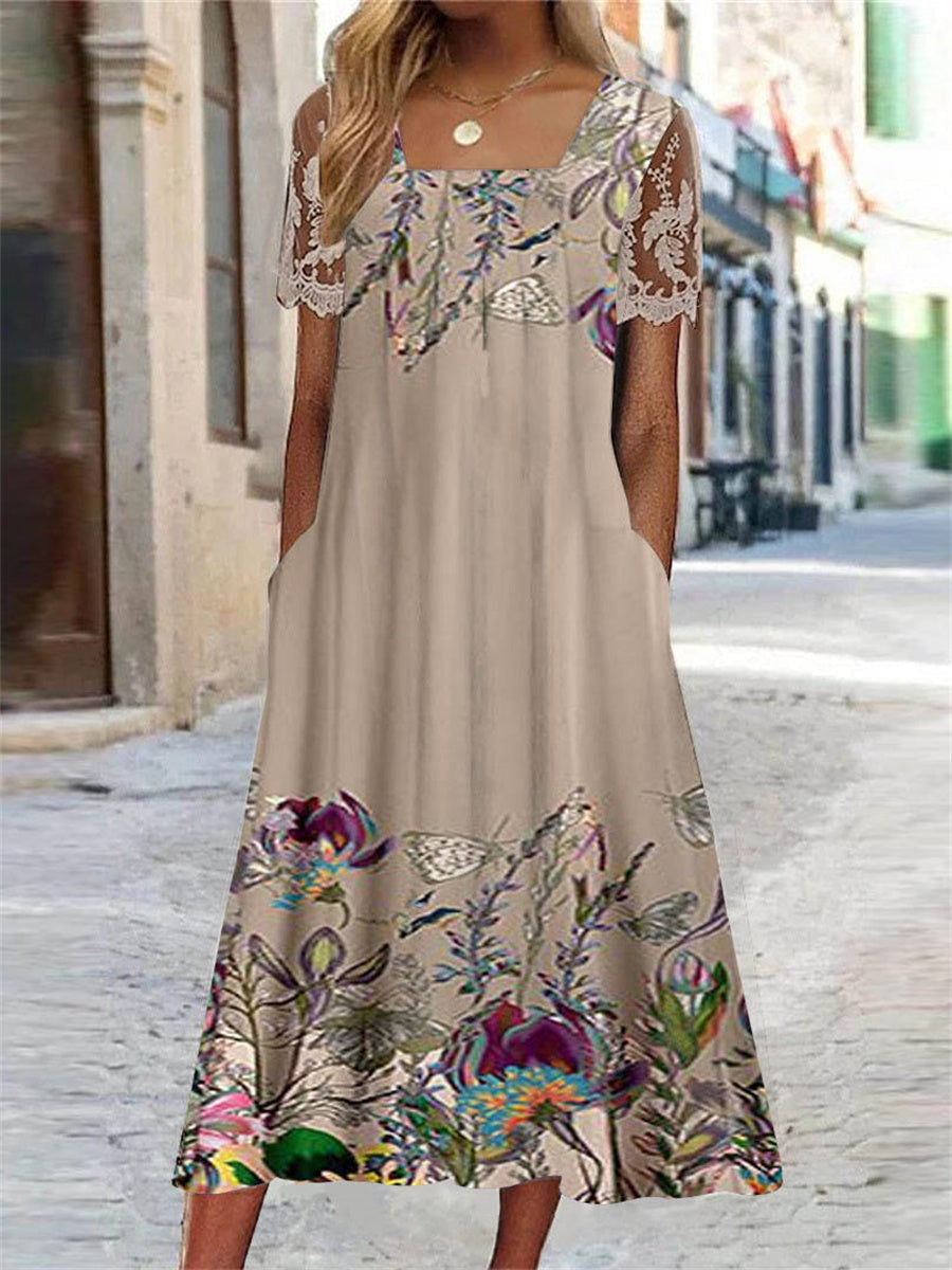 Women's Boho Square Neck Dress | Midi