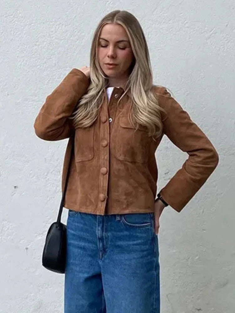 Women's Cropped Button Up Brown Jacket | Winter