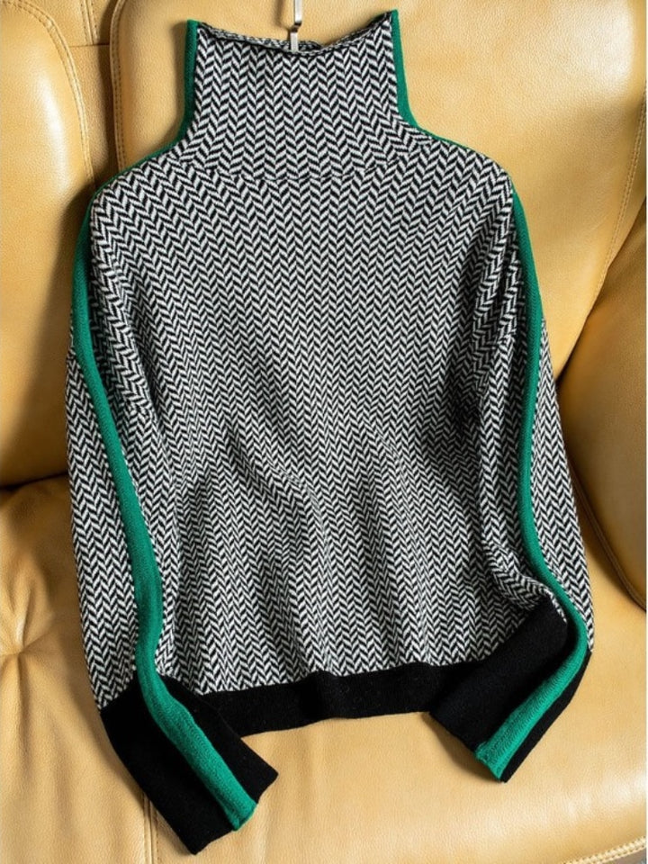 Women's Herringbone Turtleneck Jumper | Stylish