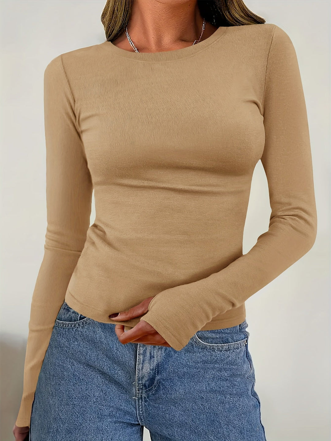 Women’s Slim Fit Ribbed Top | Crew Neck