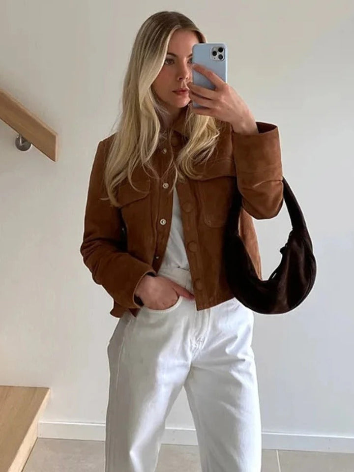Women's Cropped Button Up Brown Jacket | Winter