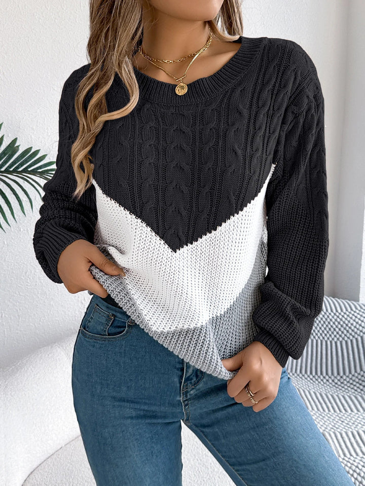 Women's Colour Block Cable Knit Jumper | Chevron