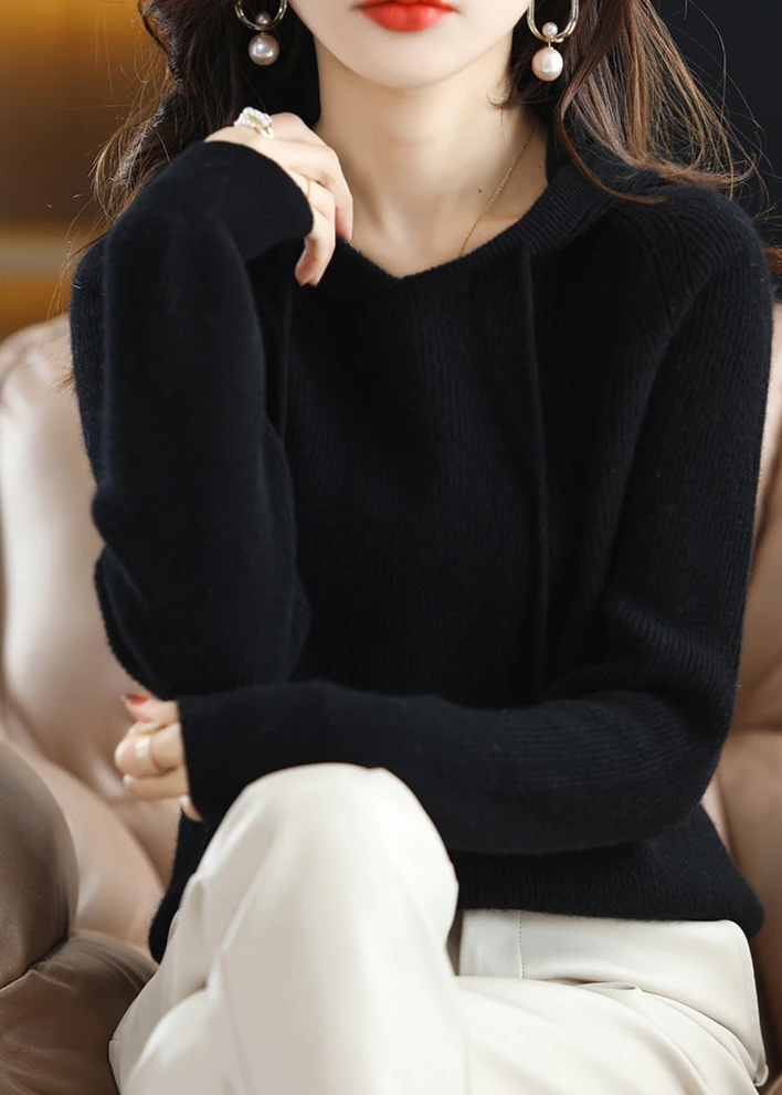 Women's Ribbed Plain Knitted Hoodie | Winter