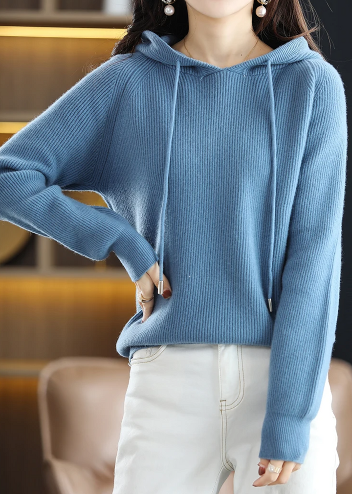 Women's Ribbed Plain Knitted Hoodie | Winter