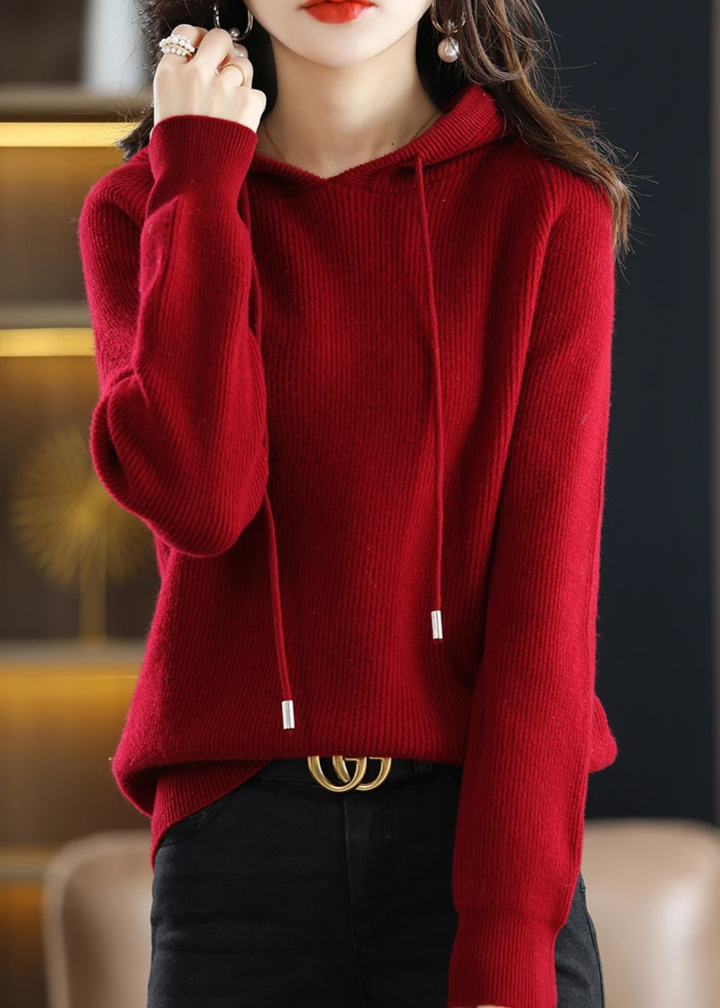 Women's Ribbed Plain Knitted Hoodie | Winter