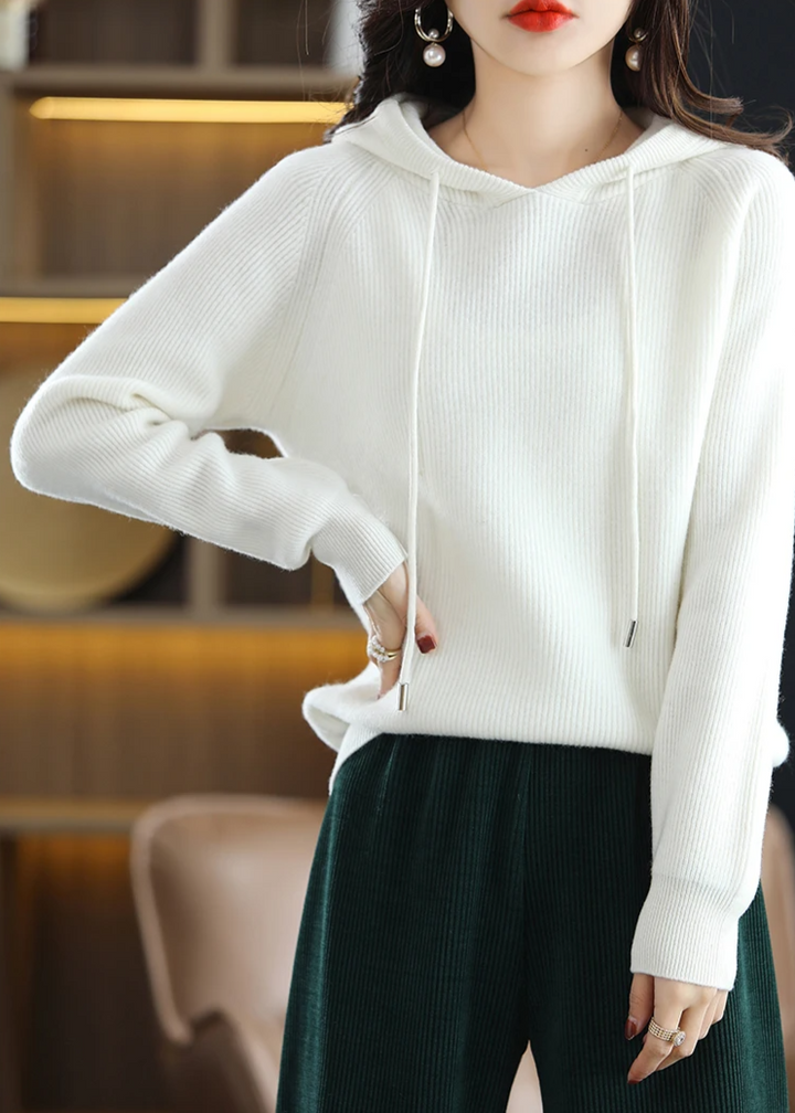 Women's Ribbed Plain Knitted Hoodie | Winter