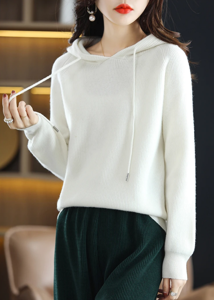 Women's Ribbed Plain Knitted Hoodie | Winter