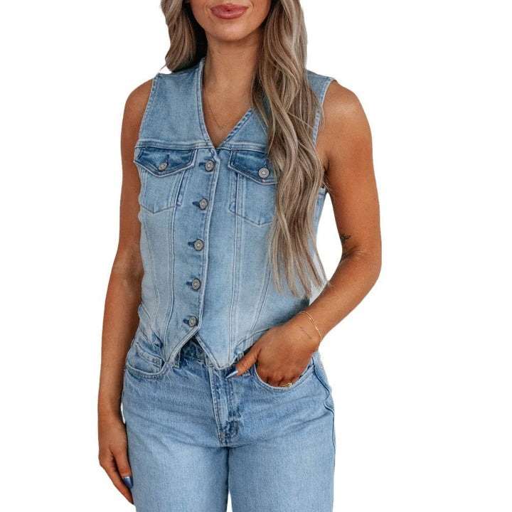 Women's Fitted Denim Vest | Chest Pocket
