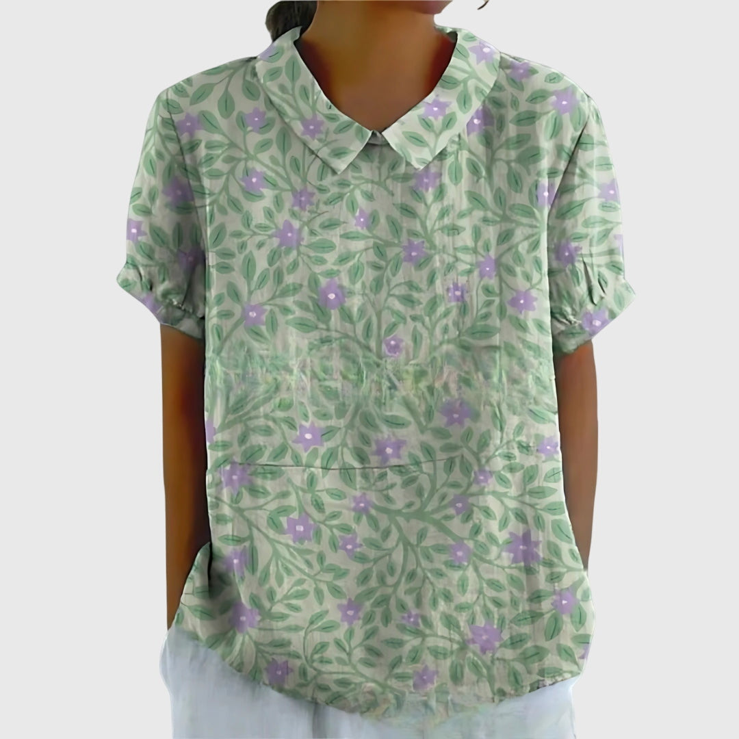 Women's Vintage Floral Peter Pan Collared Blouse | Short Sleeves