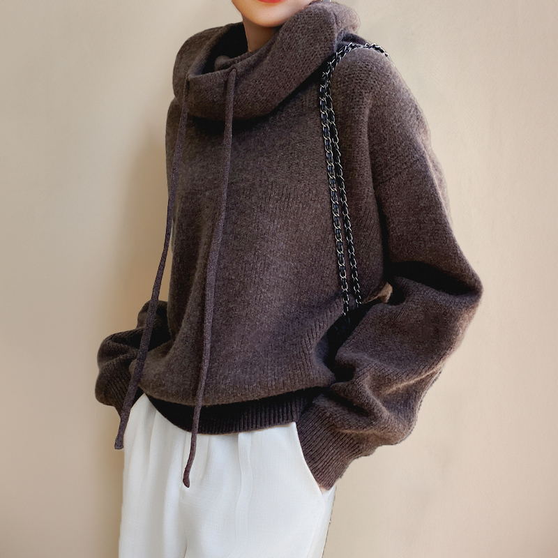 Women's Drawstring Winter Knitted Hoodie | Oversized