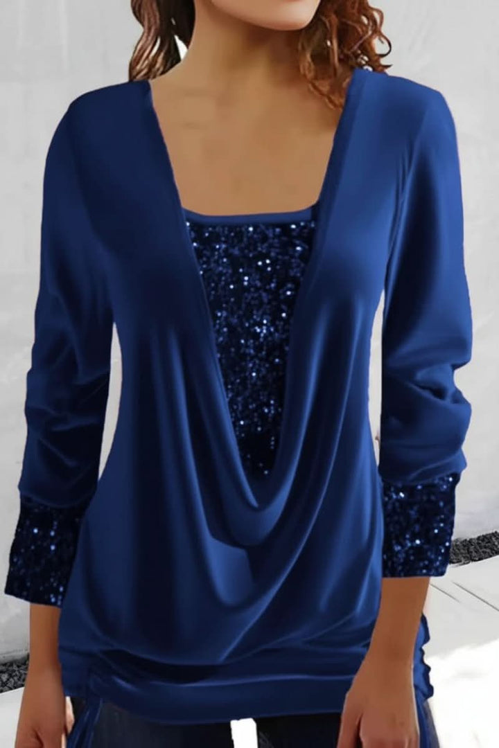Women’s Deep V Neck Long Sleeve Sequin Top | Sparkly
