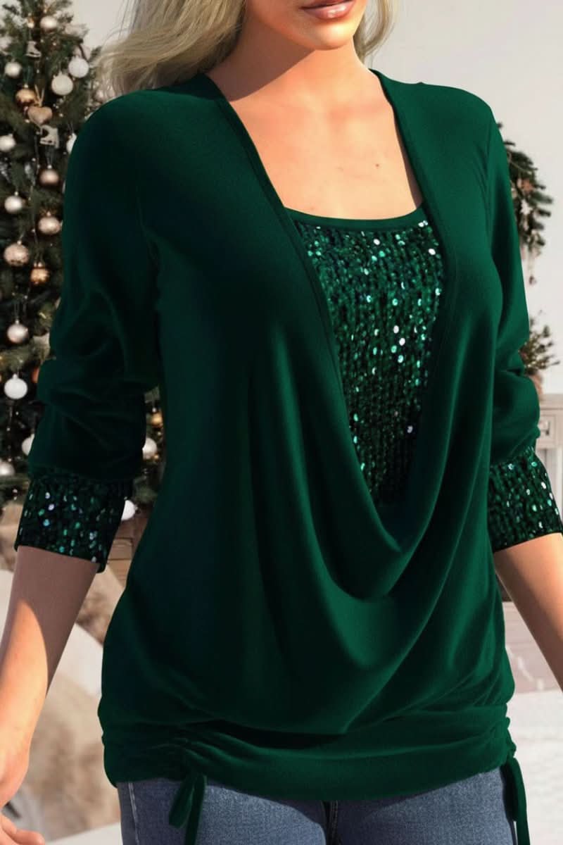 Women’s Deep V Neck Long Sleeve Sequin Top | Sparkly