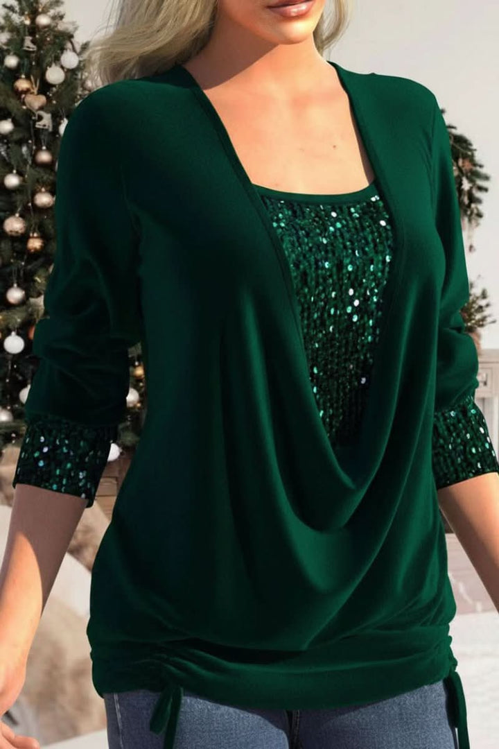 Women’s Deep V Neck Long Sleeve Sequin Top | Sparkly