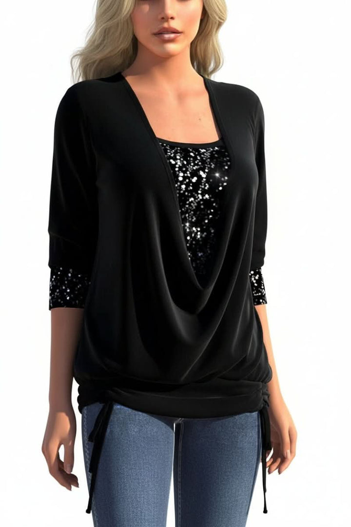 Women’s Deep V Neck Long Sleeve Sequin Top | Sparkly