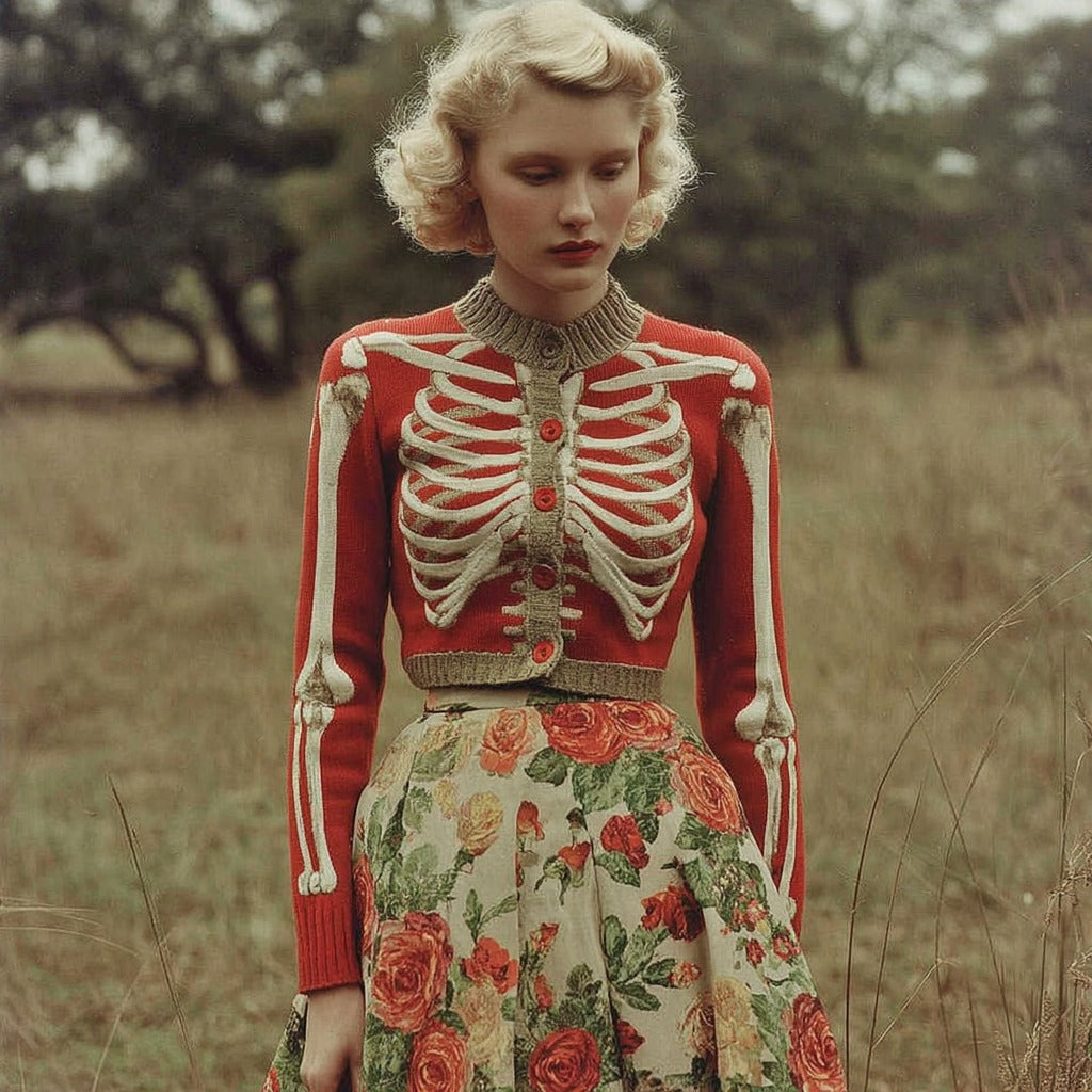 Women's Cropped Red Knit Cardigan | Halloween