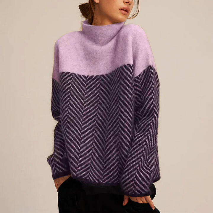 Women's Herringbone Print Turtleneck Jumper | Winter