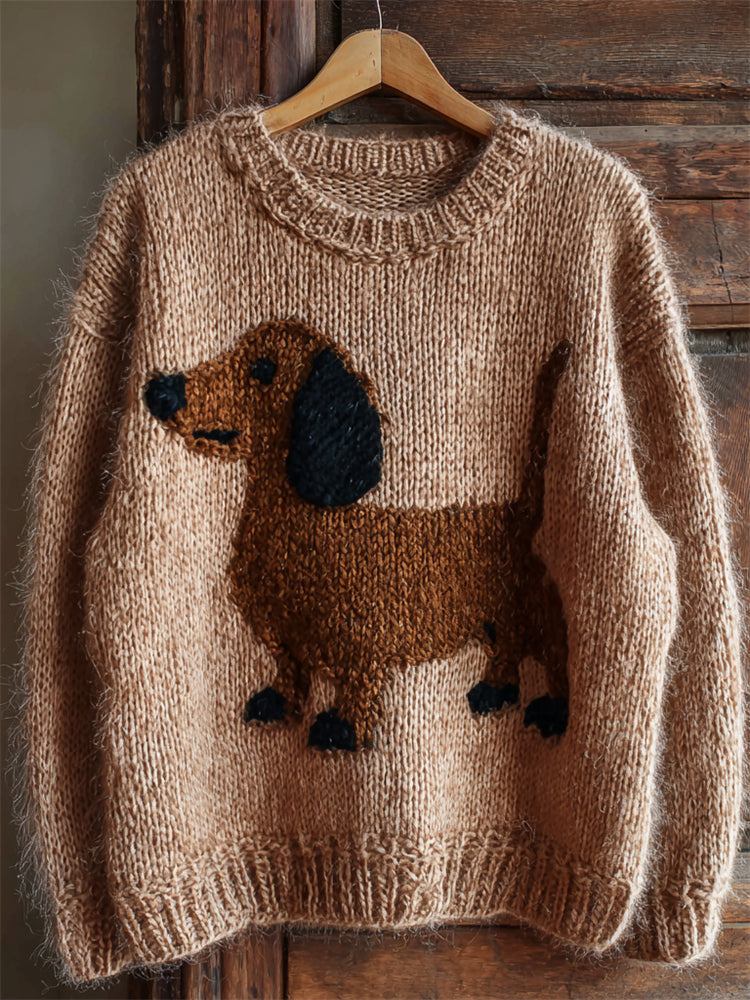 Women's Brown Chunky Knit Jumper | Animal Print