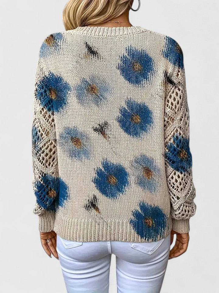 Women's Floral Knit V-Neck Jumper | Long Sleeve