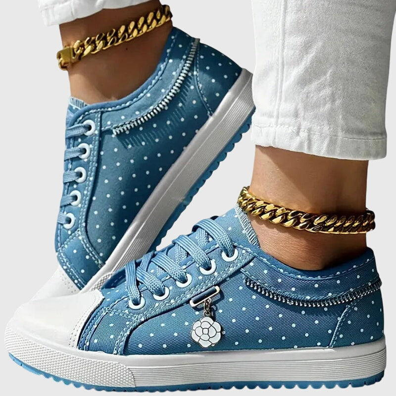 Women's Casual Polka Dot Design Sheer Detail Sneakers | Lace Up
