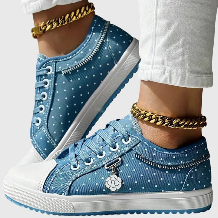 Women's Casual Polka Dot Design Sheer Detail Sneakers | Lace Up