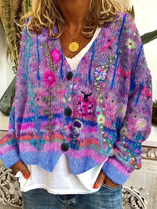 Women's Button Up Knit Cardigan | Floral
