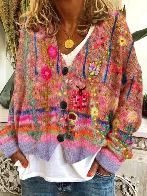 Women's Button Up Knit Cardigan | Floral
