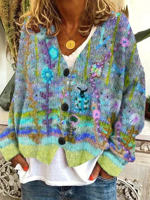 Women's Button Up Knit Cardigan | Floral
